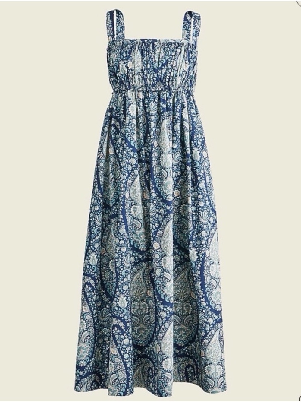 NWT J. Crew 100% Cotton Poplin Paisley Smocked Maxi Dress MSRP $168